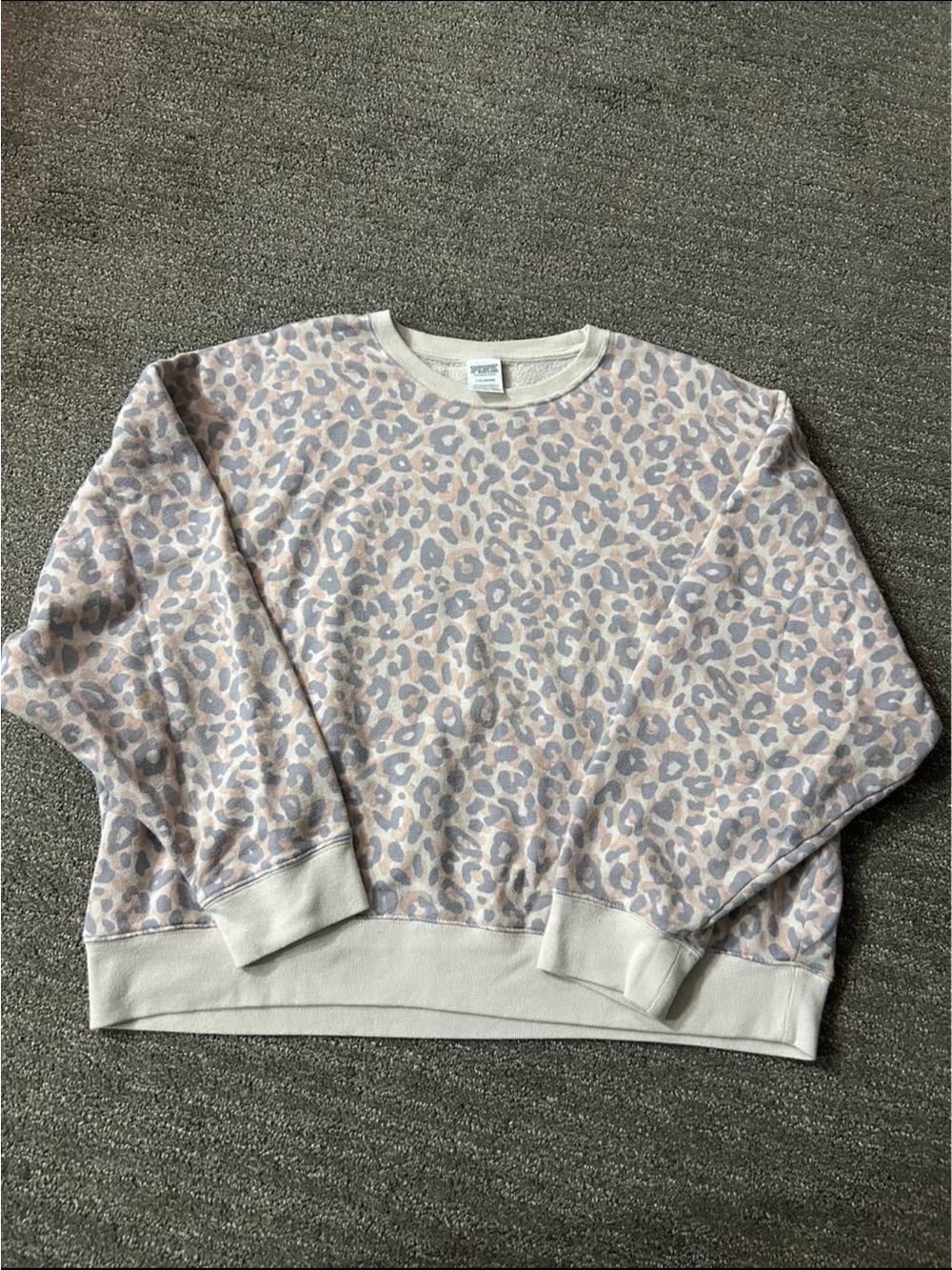 PINK Victoria's Secret Pastel Leopard Crewneck Sweater - Cream, Pink, Light Gray